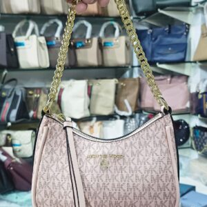 Michael Kors Inspired Monogram Small Shoulder Bag with Gold Chain Link