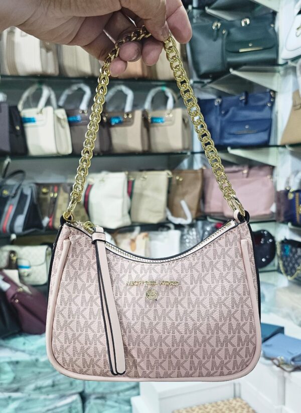 Michael Kors Inspired Monogram Small Shoulder Bag with Gold Chain Link
